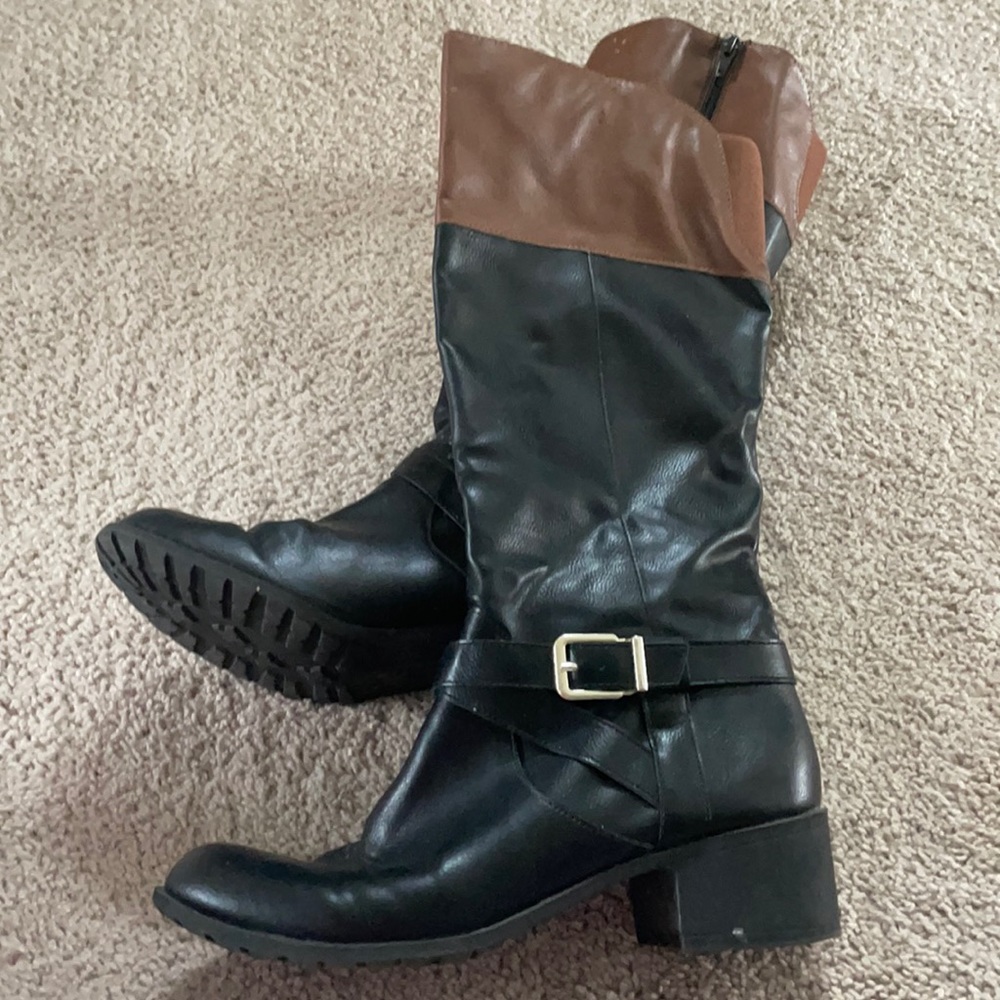 Black Boots with Brown Top Size 9.5